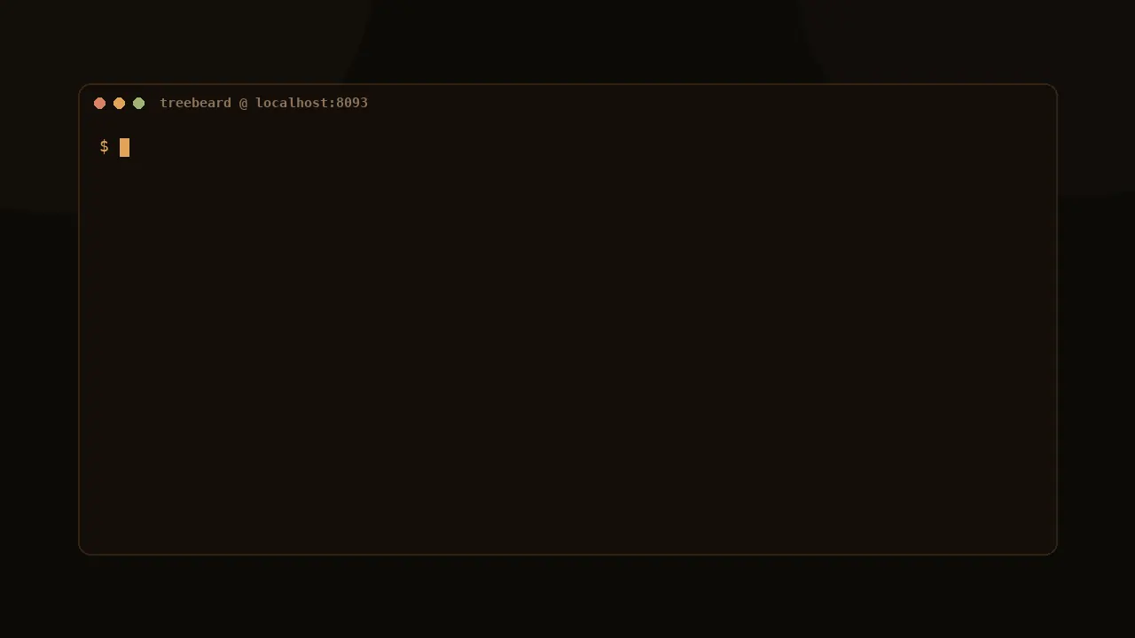 Terminal demo: one-command Treebeard install, treebeard doctor showing 0.2.0-rc.1 pkg5 on Intel Arc Pro B70, treebeard serve starting the local API, and a first chat completion answering from the forest.